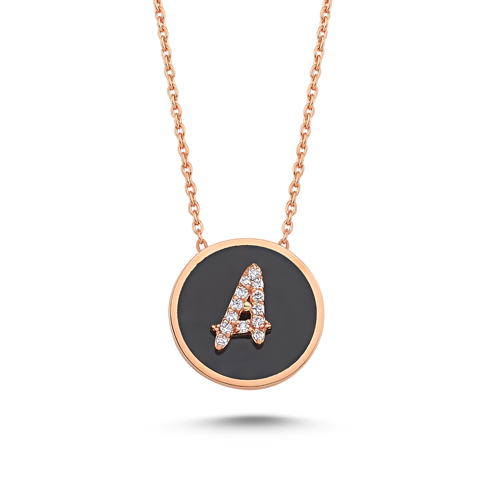 'A' INITIAL FULL DIAMOND & GOLD W/ ENEMAL NECKLACE D